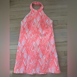 Hutch Medium Coral Pink Orange Geometric Print Halter Neck Sleeveless Dress